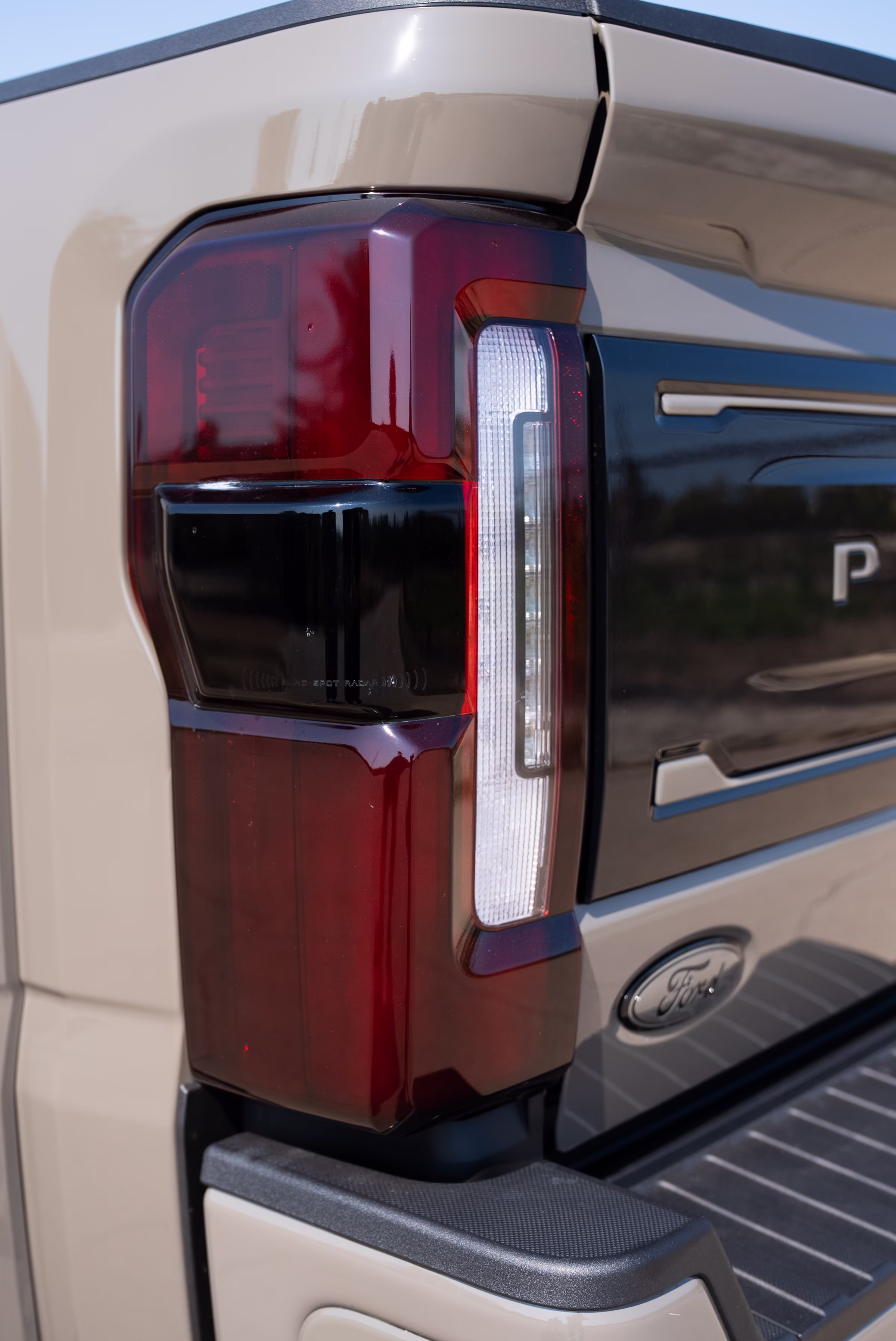 Rear taillight and tailgate detail on the Marsh Gray F-450