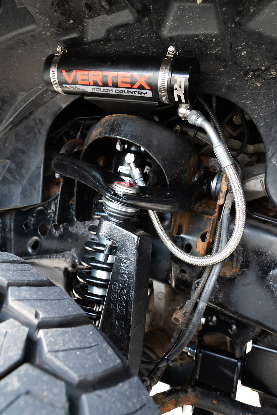 Vertex reservoir shock on a completed APG F-150 suspension build